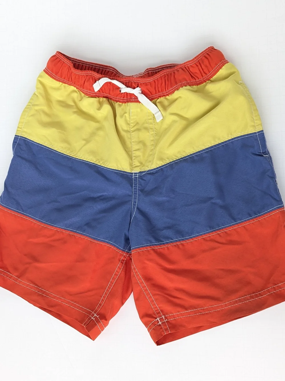 Hanna Andersson Colorblock Kids Swim Trunks - Orange, Blue & Yellow 130